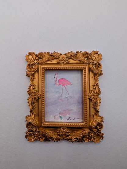 Mini Flamingo Painting - Original Watercolor Art by Lora Cavallin