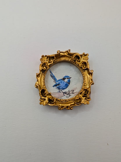 Mini Blue Fairy Wren Bird Painting - Original Watercolor Art by Lora Cavallin