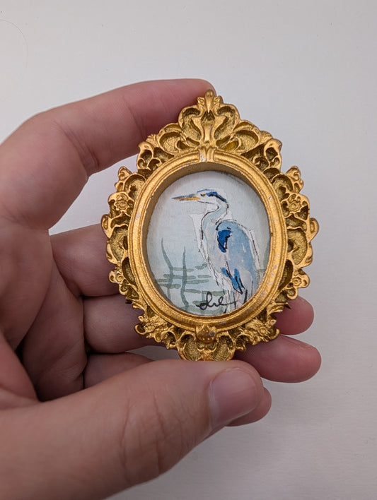 Mini Blue Heron Painting - Original Watercolor Art by Lora Cavallin