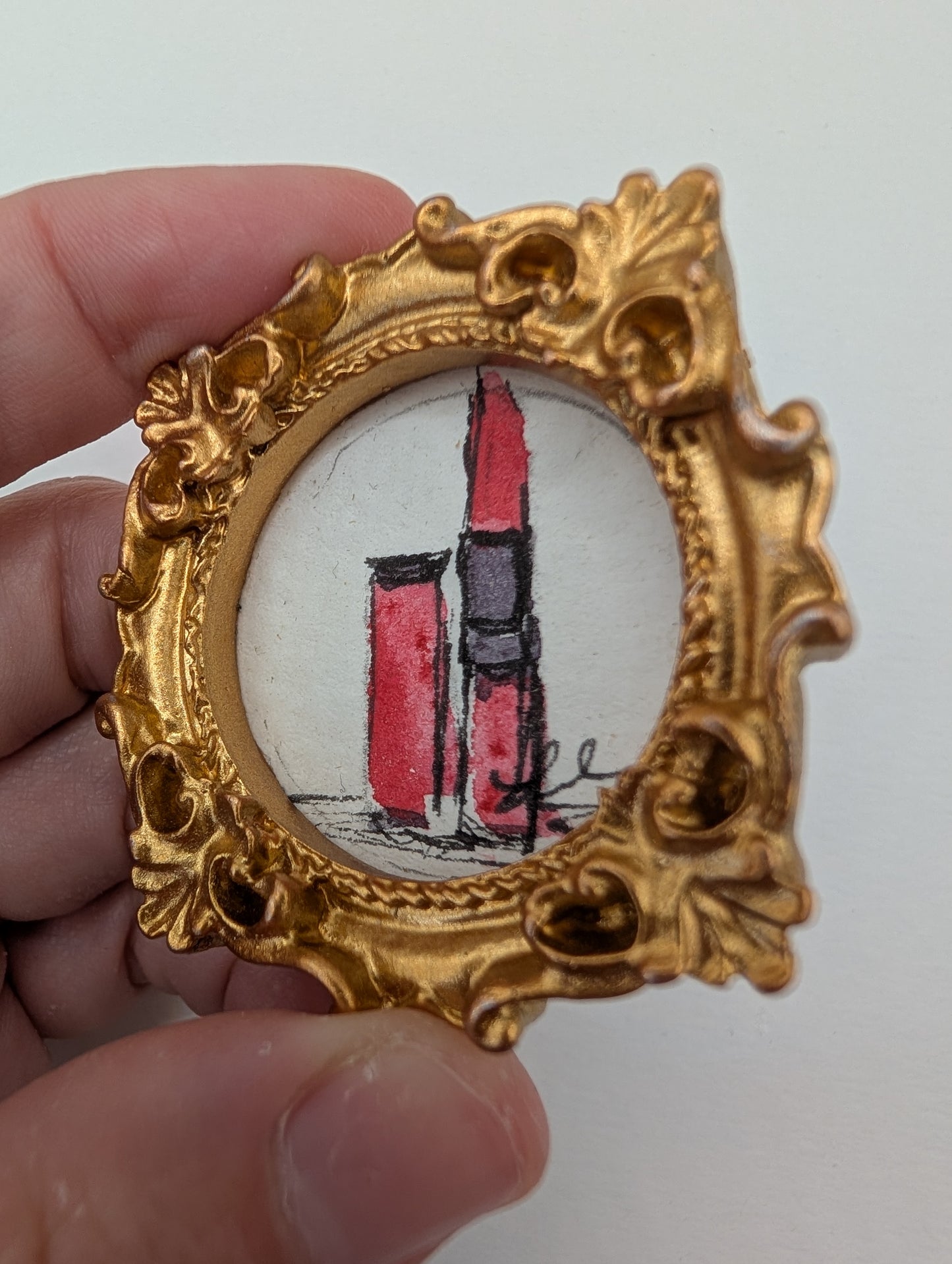Mini Lipstick Painting - Original Watercolor Art by Lora Cavallin