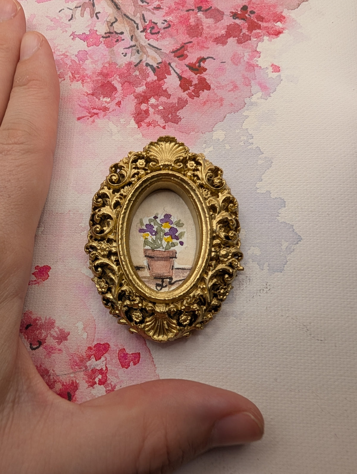 Mini Potted Flowers Painting - Original Watercolor Art by Lora Cavallin