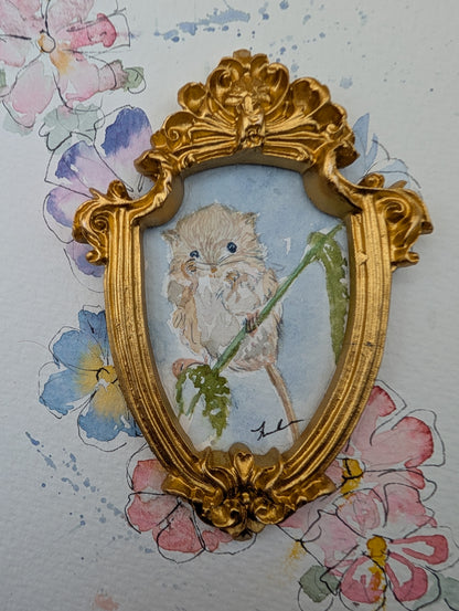 Mini Field Mouse Painting - Original Watercolor Art by Lora Cavallin