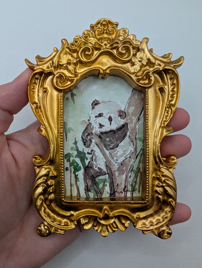 Mini Panda Painting - Original Watercolor Art by Lora Cavallin