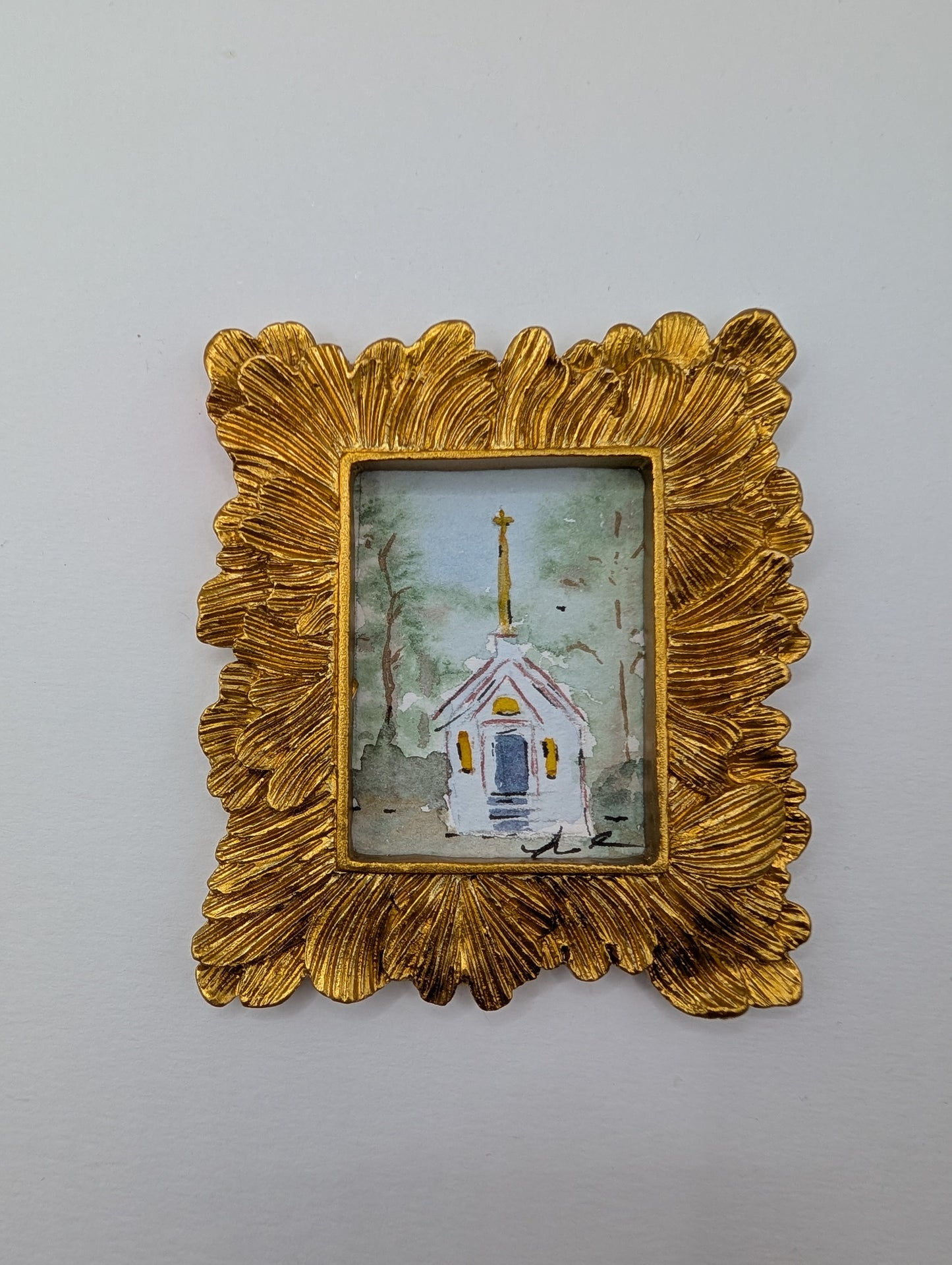 Mini Church Painting - Original Watercolor Art by Lora Cavallin