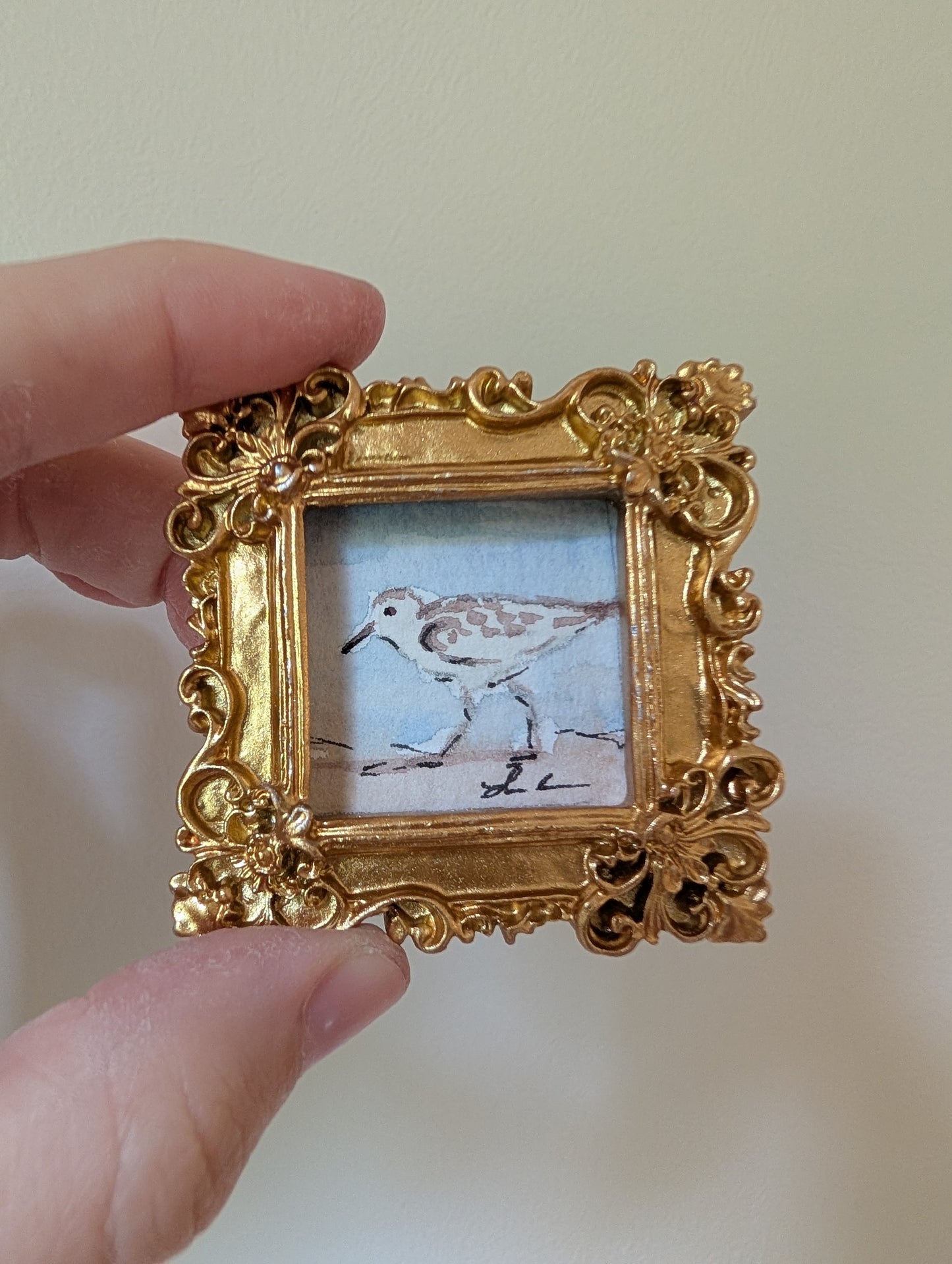 Mini Sandpiper Bird Painting - Original Watercolor Art by Lora Cavallin