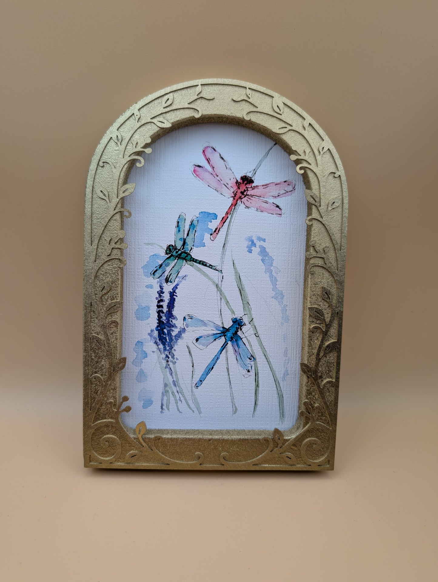 Colorful Dragonflies - Arched Framed Print