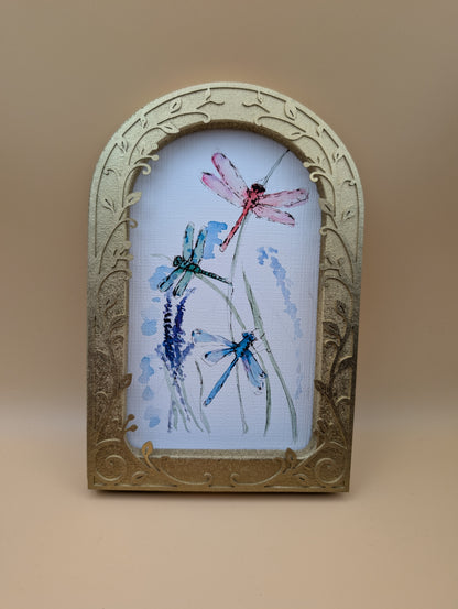 Colorful Dragonflies - Arched Framed Print