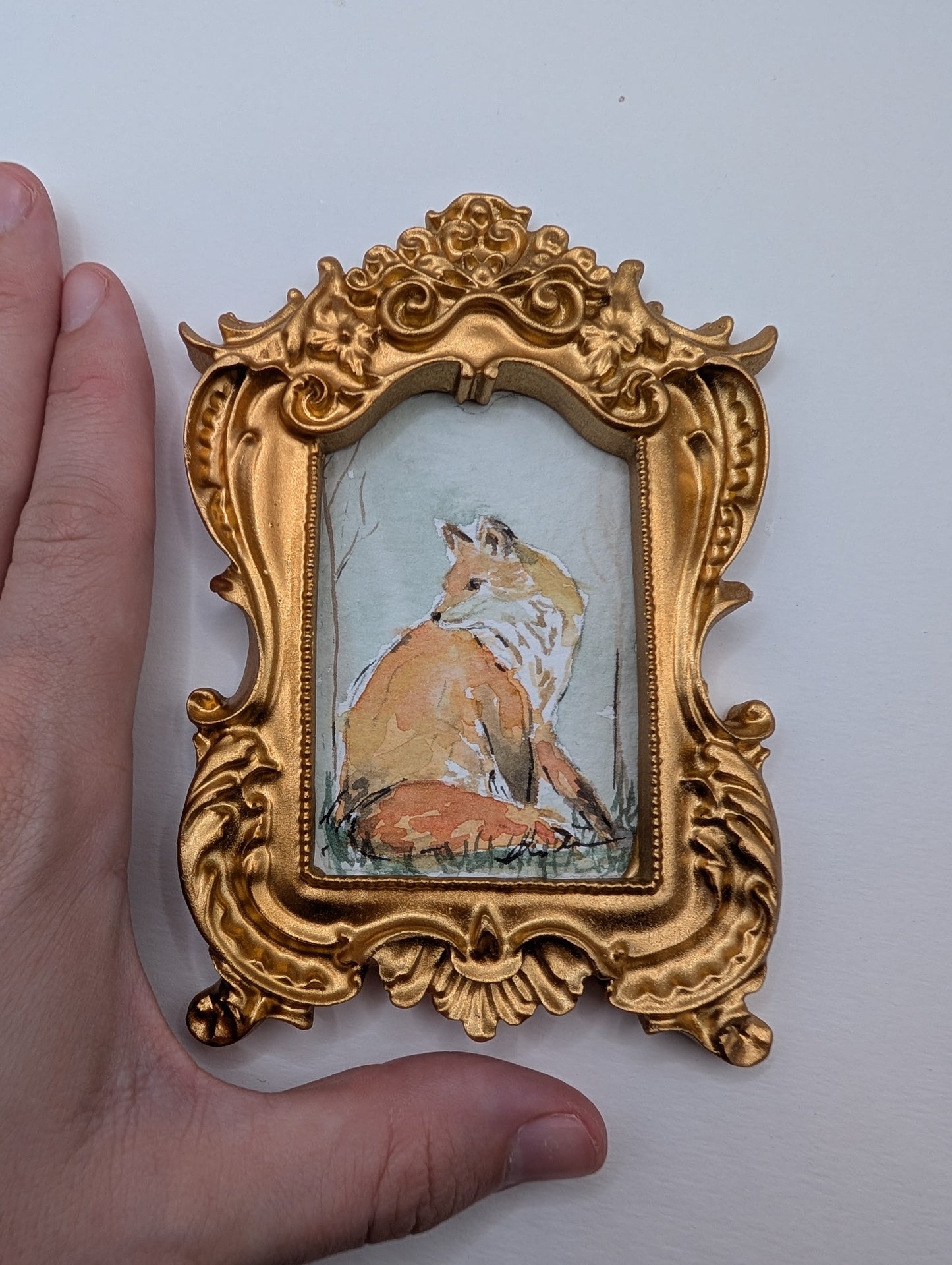 Mini Fox Painting - Original Watercolor Art by Lora Cavallin