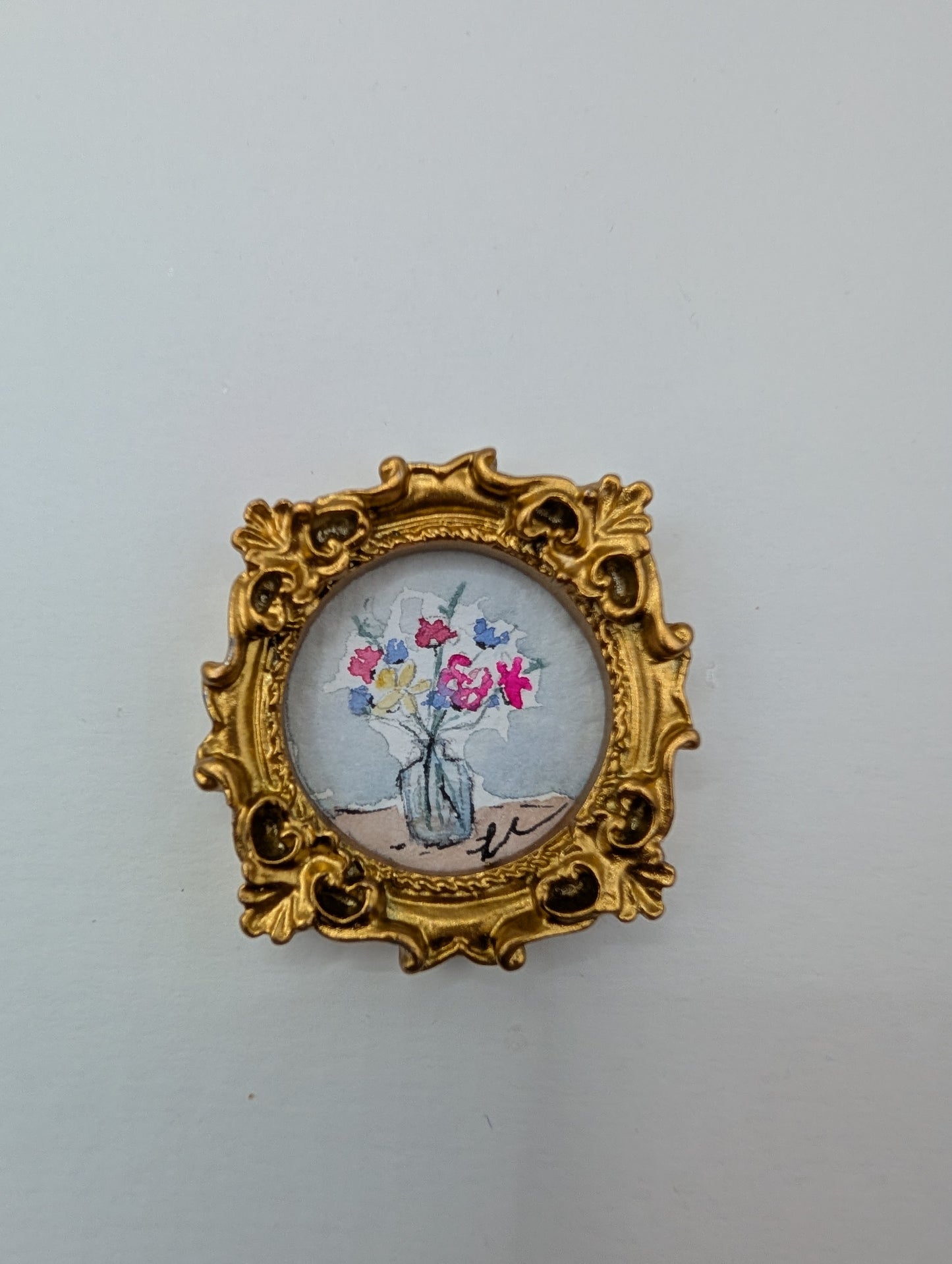 Mini Vase of Flowers Painting - Original Watercolor Art by Lora Cavallin
