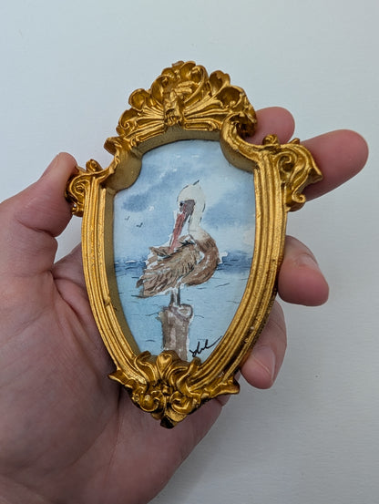 Mini Pelican Painting - Original Watercolor Art by Lora Cavallin