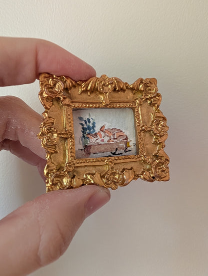 Mini Sleeping Cat Painting - Original Watercolor Art by Lora Cavallin
