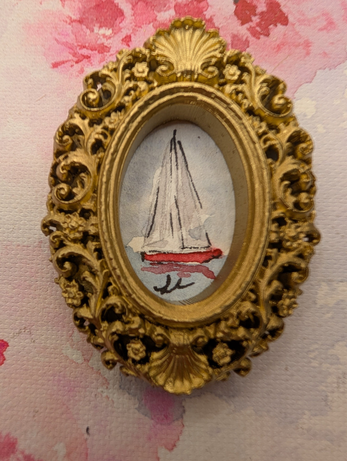 Mini Sailboat Painting - Original Watercolor Art by Lora Cavallin
