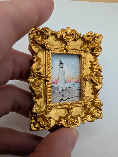 Mini Lighthouse Painting - Original Watercolor Art by Lora Cavallin