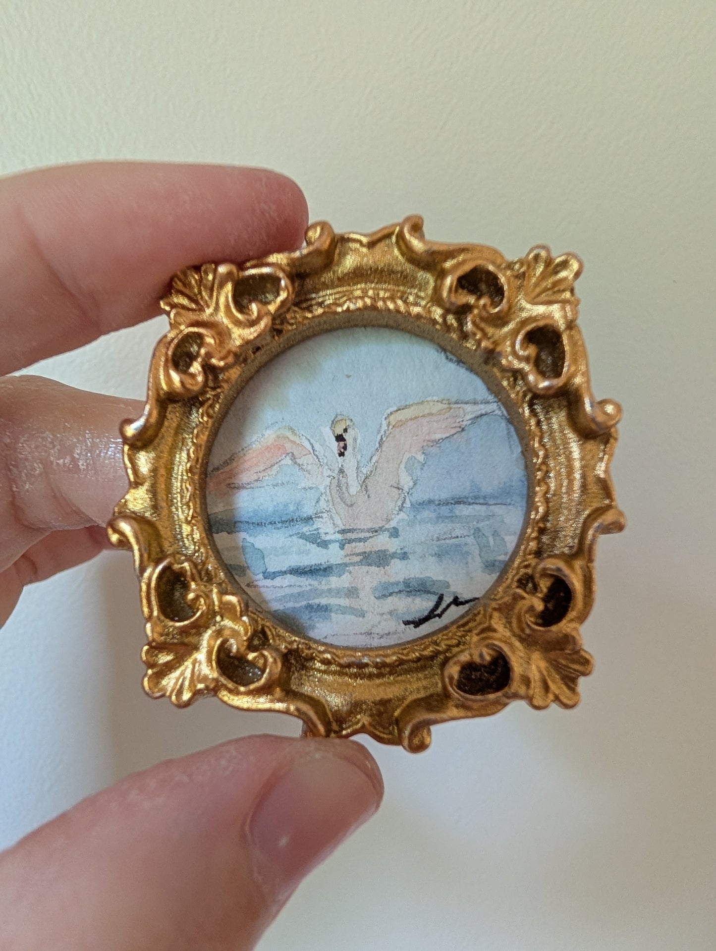 Mini Swan Painting - Original Watercolor Art by Lora Cavallin