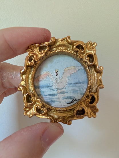 Mini Swan Painting - Original Watercolor Art by Lora Cavallin