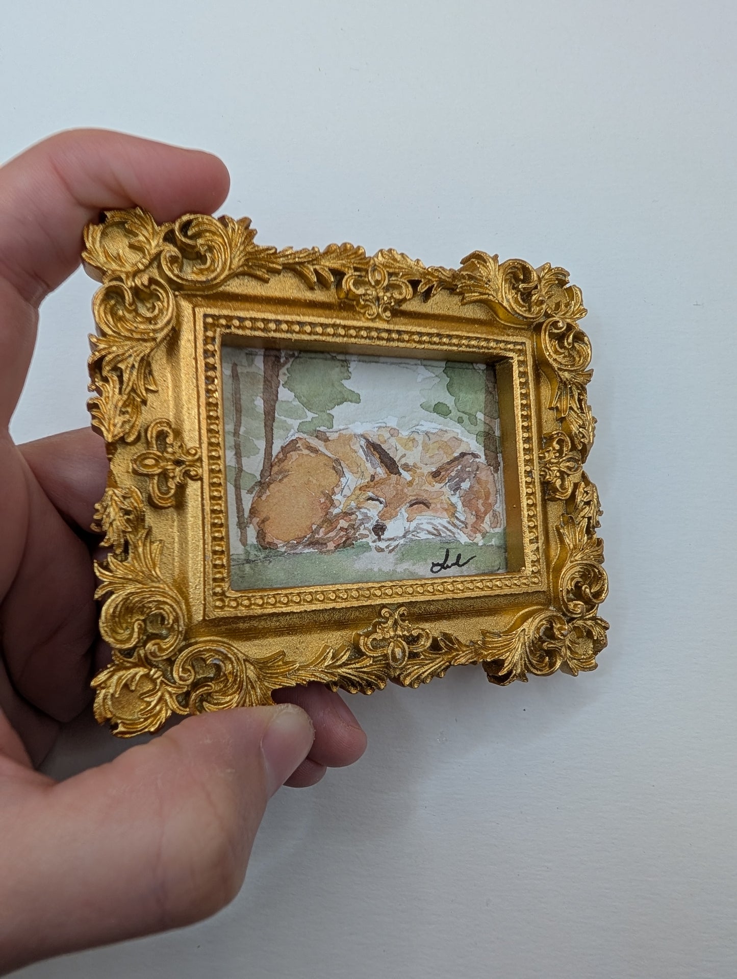 Mini Sleeping Fox Painting - Original Watercolor Art by Lora Cavallin