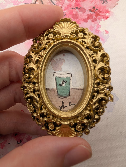 Mini Coffee Cup Painting - Original Watercolor Art by Lora Cavallin