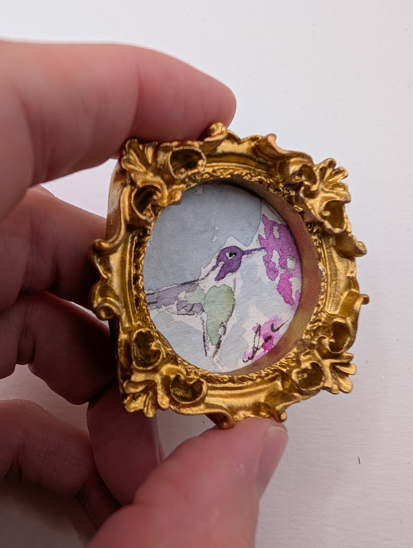 Mini Hummingbird Painting - Original Watercolor Art by Lora Cavallin