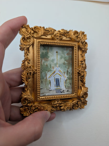Mini Church Painting - Original Watercolor Art by Lora Cavallin