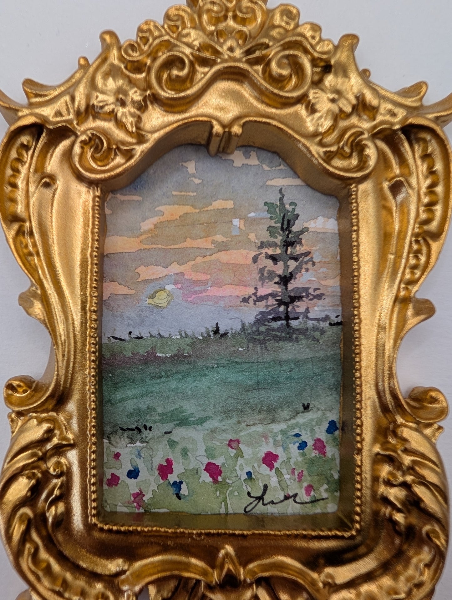 Mini Landscape Painting - Original Watercolor Art by Lora Cavallin