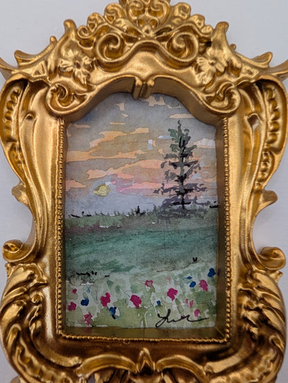 Mini Landscape Painting - Original Watercolor Art by Lora Cavallin