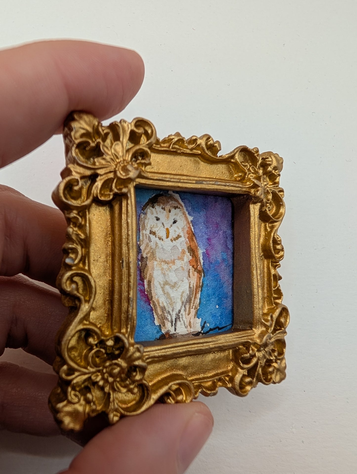 Mini Owl Painting - Original Watercolor Art by Lora Cavallin