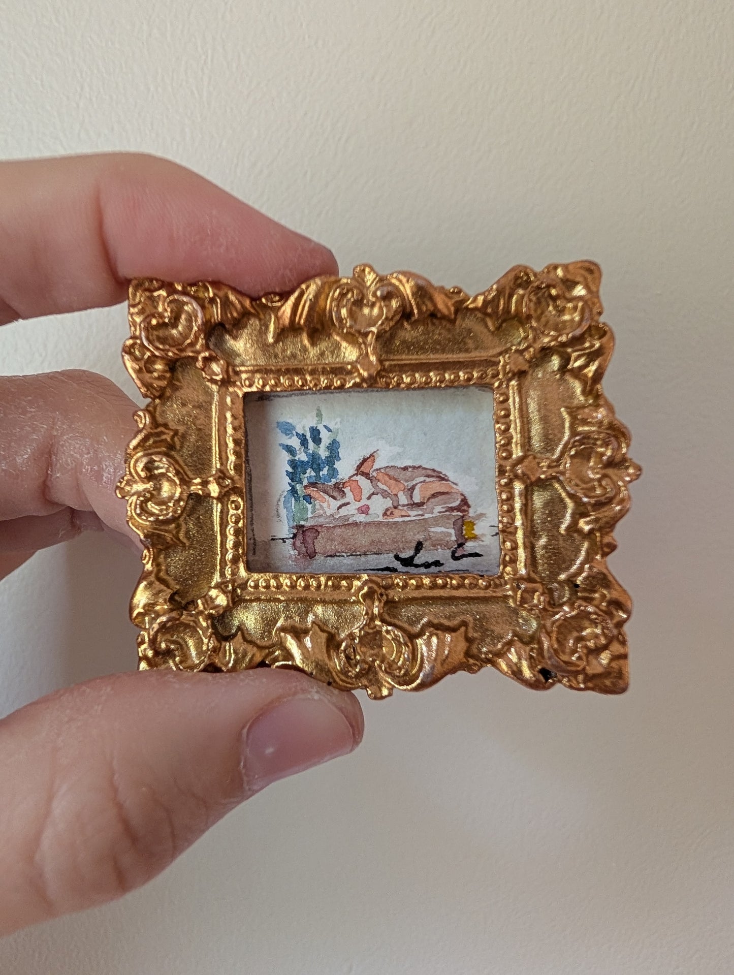 Mini Sleeping Cat Painting - Original Watercolor Art by Lora Cavallin