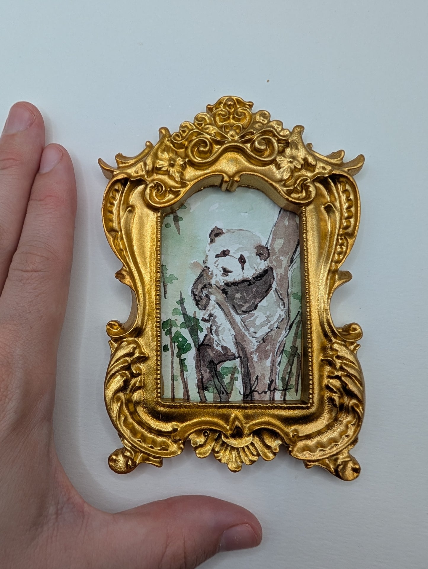 Mini Panda Painting - Original Watercolor Art by Lora Cavallin