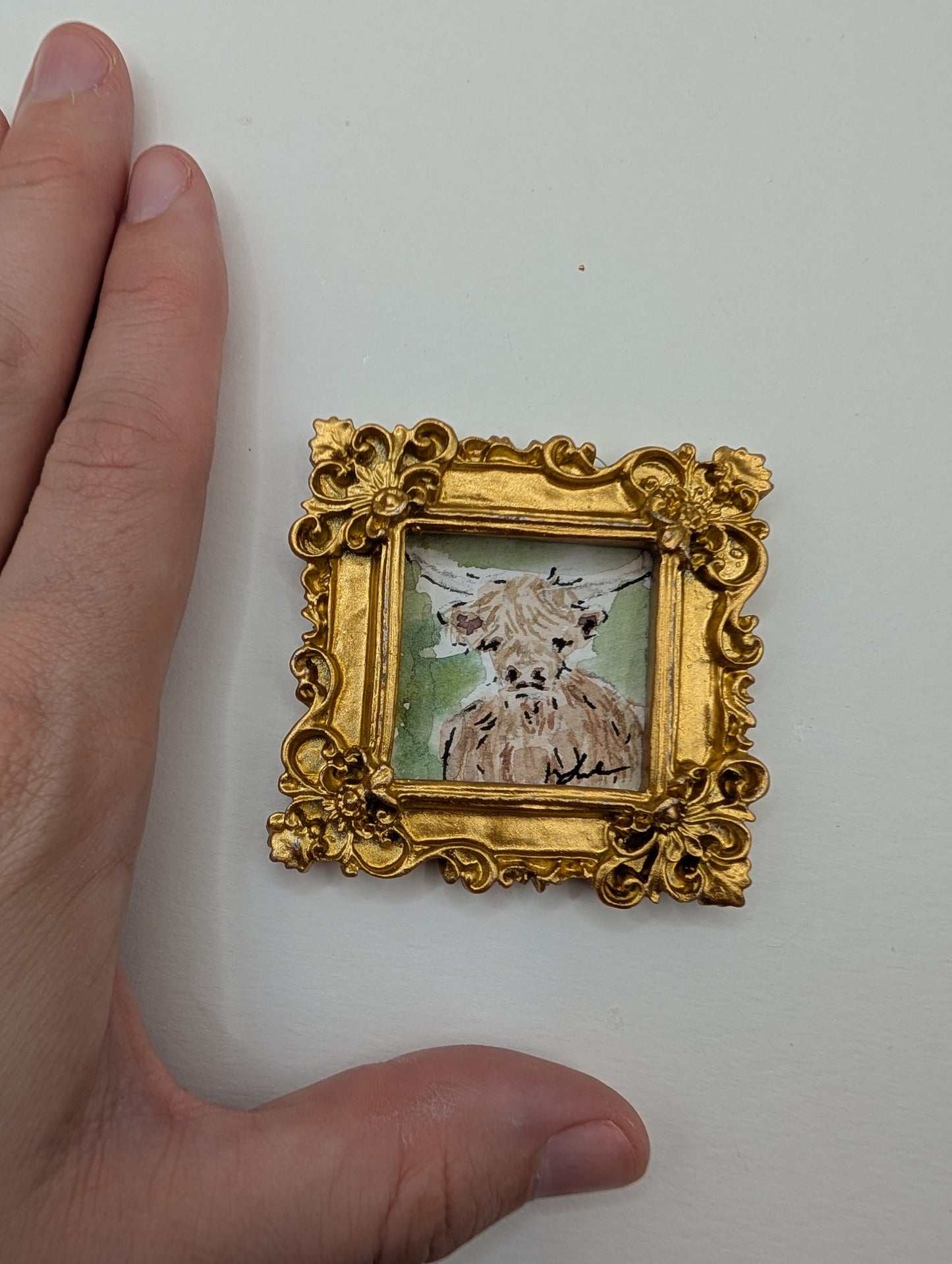 Mini Highland Cow Painting - Original Watercolor Art by Lora Cavallin