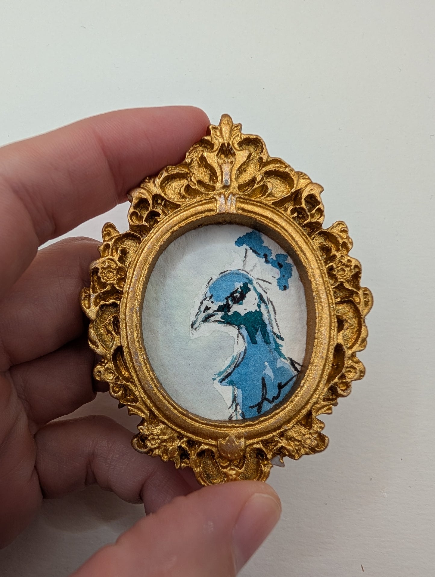 Mini Peacock Painting - Original Watercolor Art by Lora Cavallin