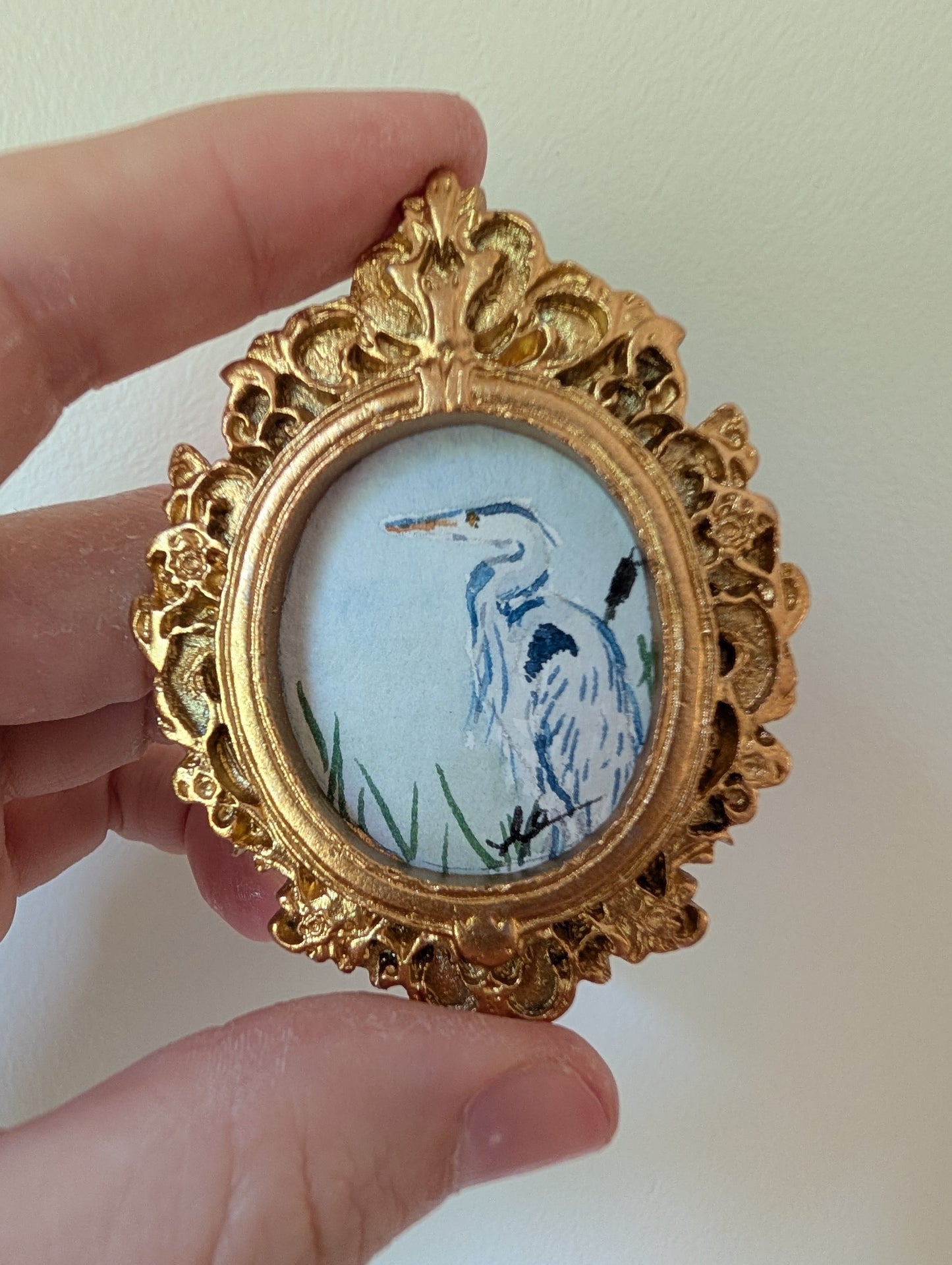 Mini Blue Heron Painting - Original Watercolor Art by Lora Cavallin