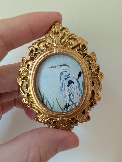Mini Blue Heron Painting - Original Watercolor Art by Lora Cavallin