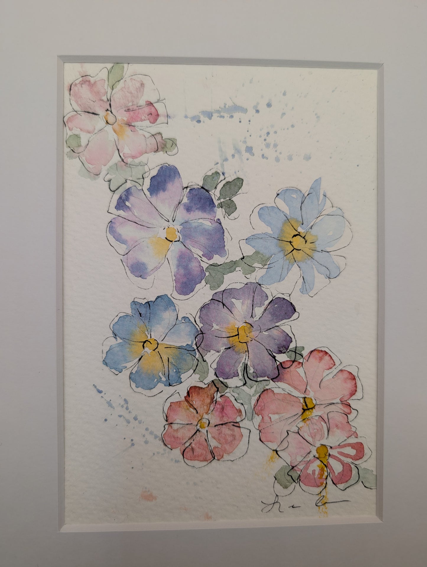 Loose Floral Watercolor Painting - 5 x 7, 8 x 10" Mat - No Frame - Original Art by Lora Cavallin