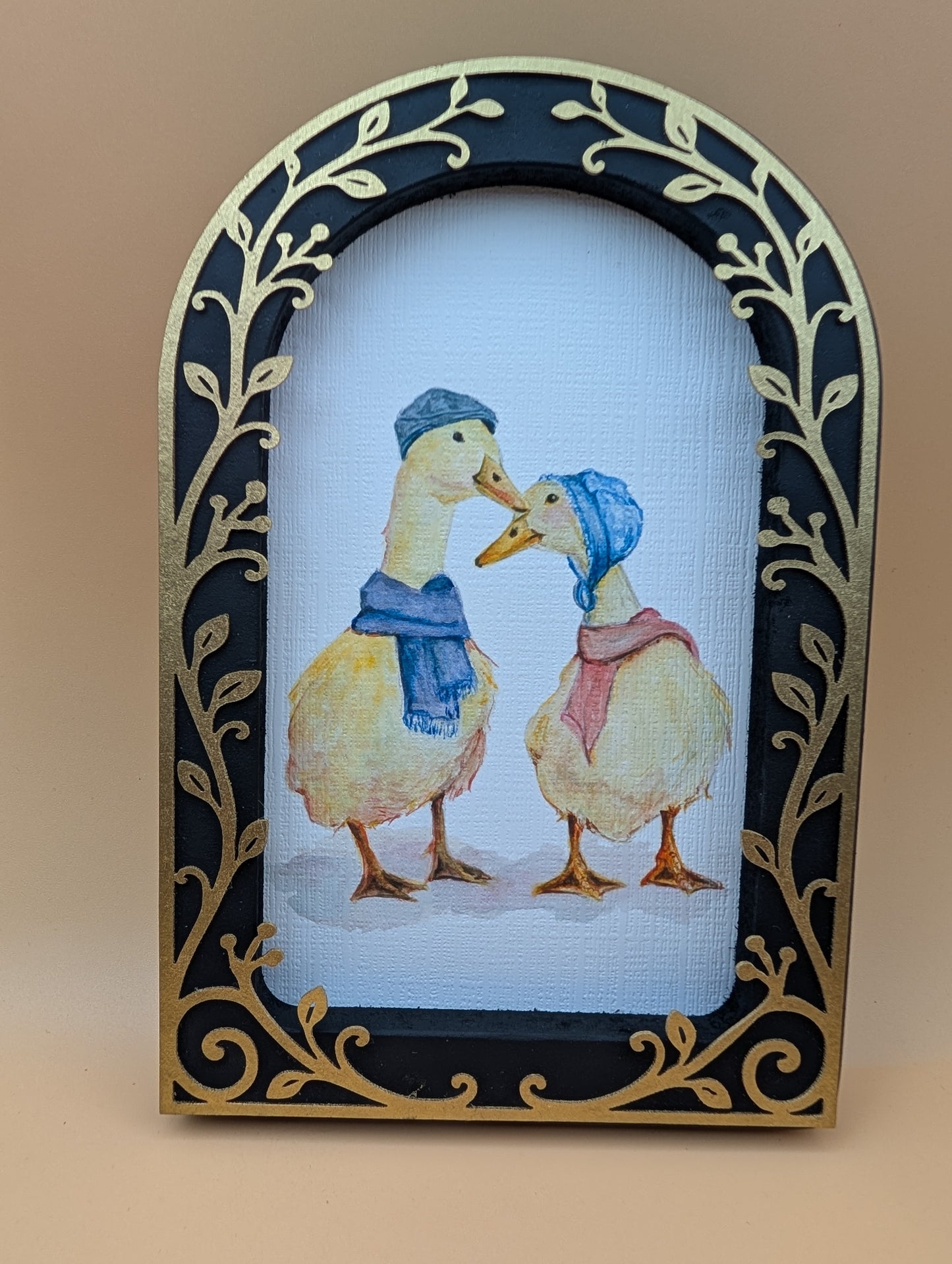 Romantic Ducks on Date Print - Arched Framed Print