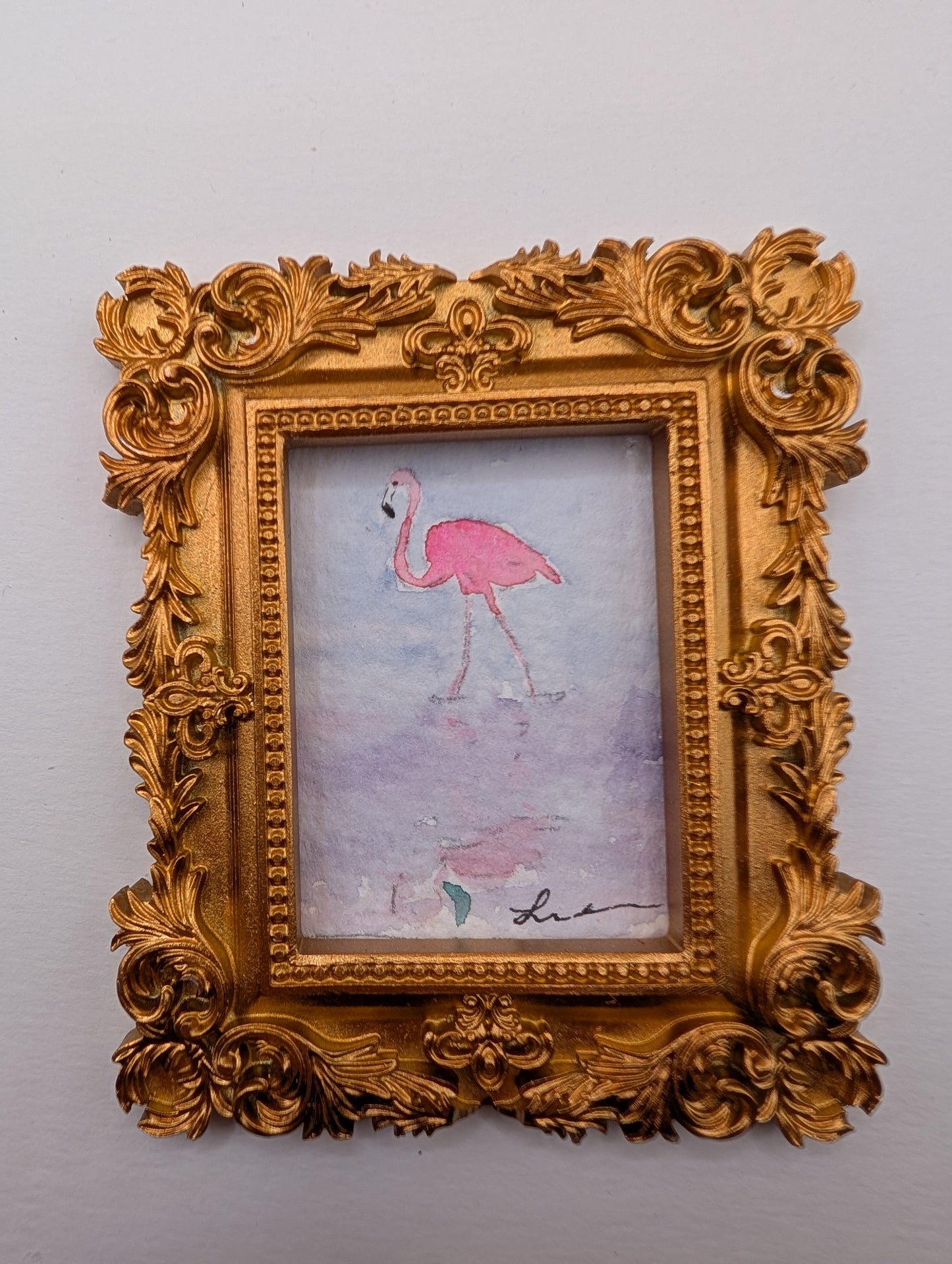 Mini Flamingo Painting - Original Watercolor Art by Lora Cavallin
