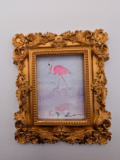 Mini Flamingo Painting - Original Watercolor Art by Lora Cavallin