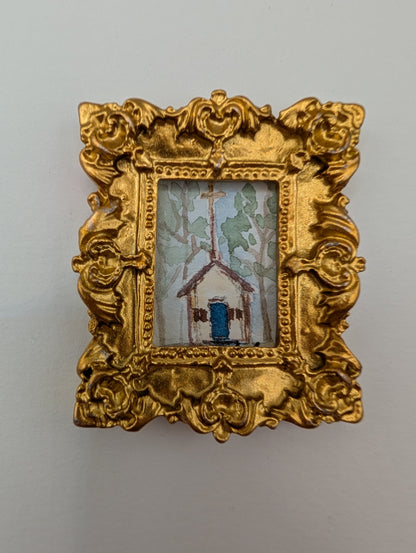 Mini Church Painting - Original Watercolor Art by Lora Cavallin
