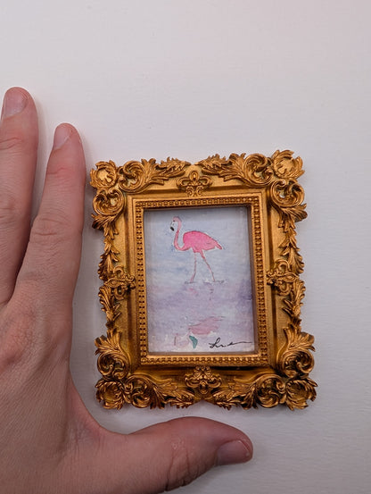 Mini Flamingo Painting - Original Watercolor Art by Lora Cavallin