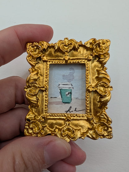 Mini Cup of Coffee Painting - Original Watercolor Art by Lora Cavallin
