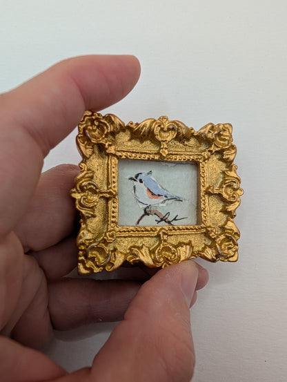 Mini Tufted Titmouse Bird Painting - Original Watercolor Art by Lora Cavallin