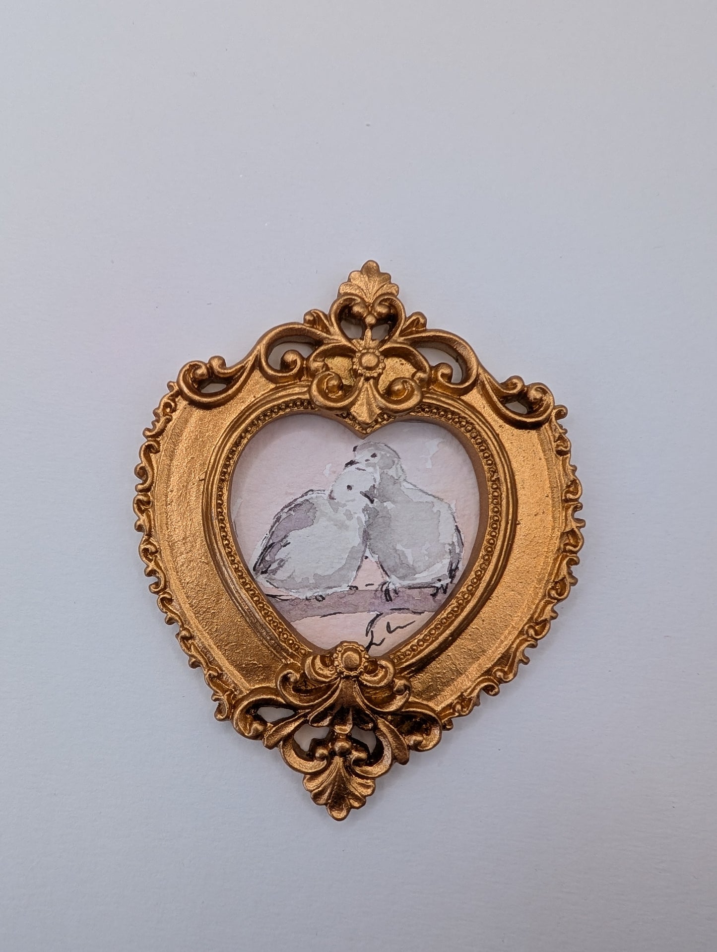 Mini Doves in Love Painting - Original Watercolor Art by Lora Cavallin