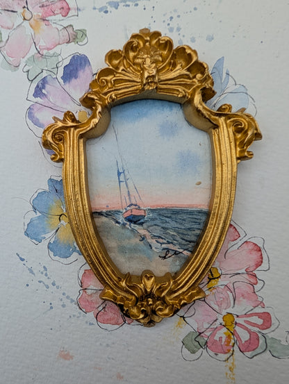 Mini Sailboat on Beach Painting - Original Watercolor Art by Lora Cavallin