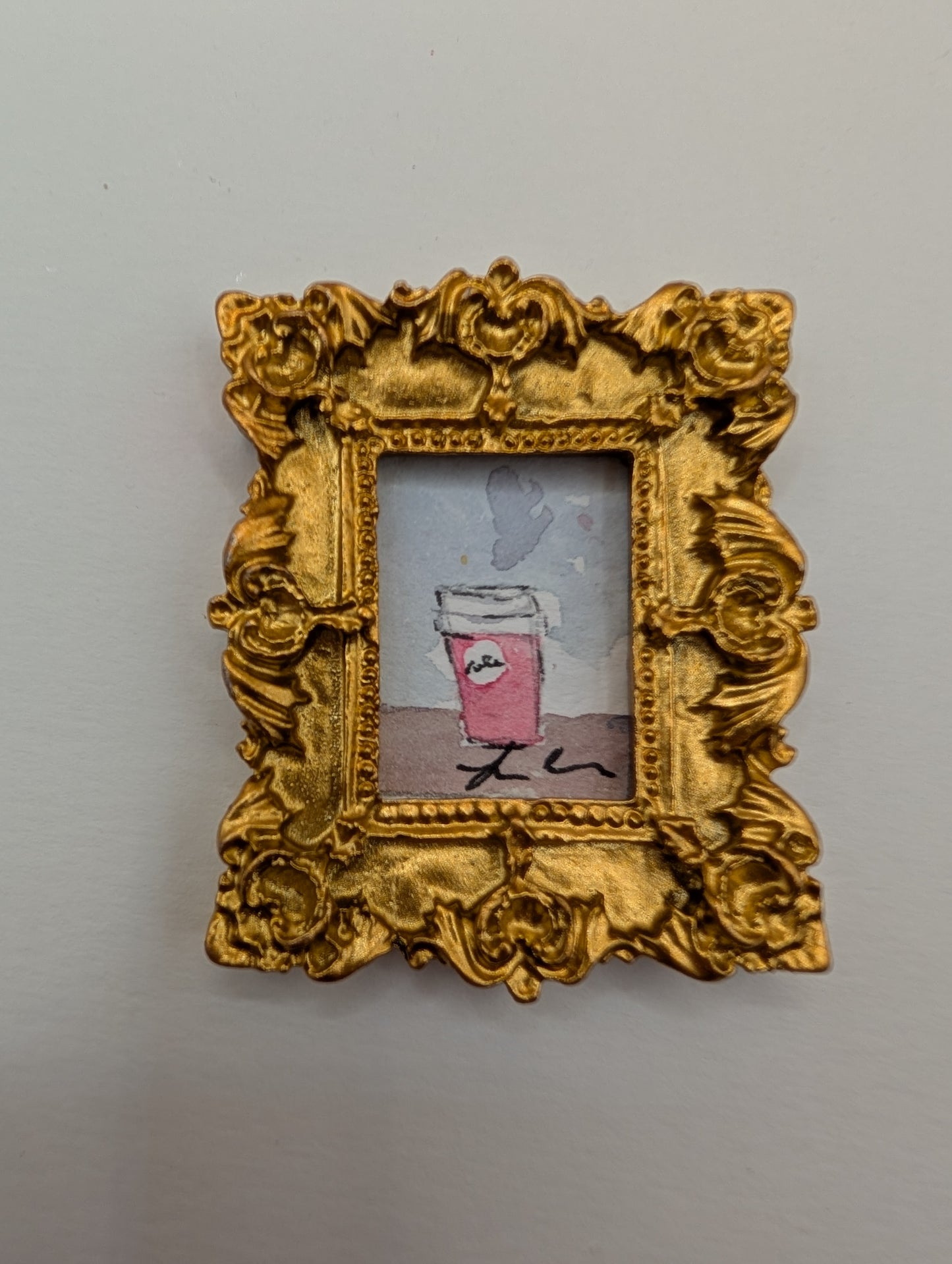 Mini Coffee Cup Painting - Original Watercolor Art by Lora Cavallin
