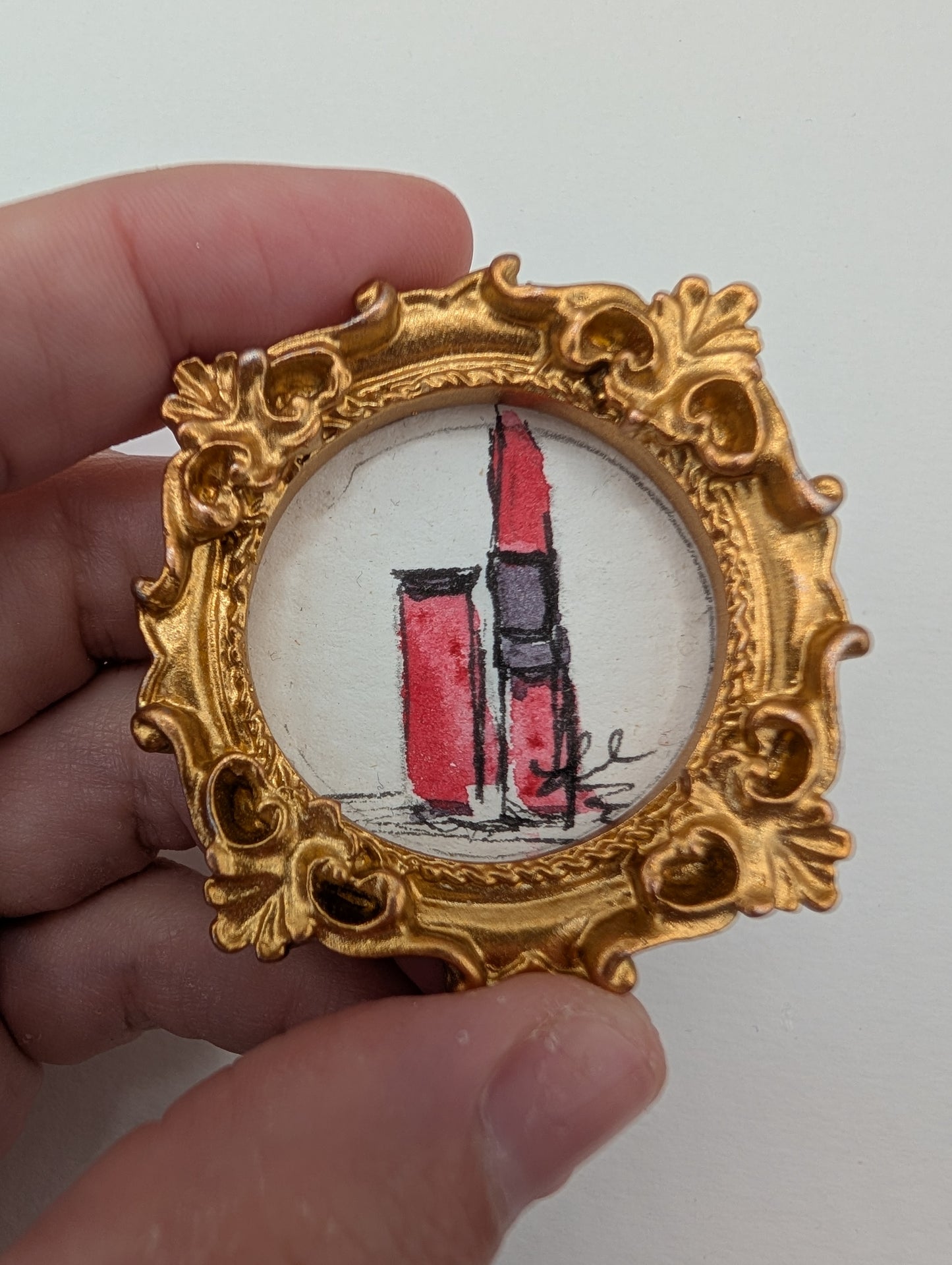 Mini Lipstick Painting - Original Watercolor Art by Lora Cavallin