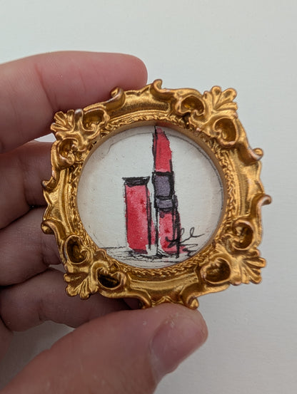 Mini Lipstick Painting - Original Watercolor Art by Lora Cavallin