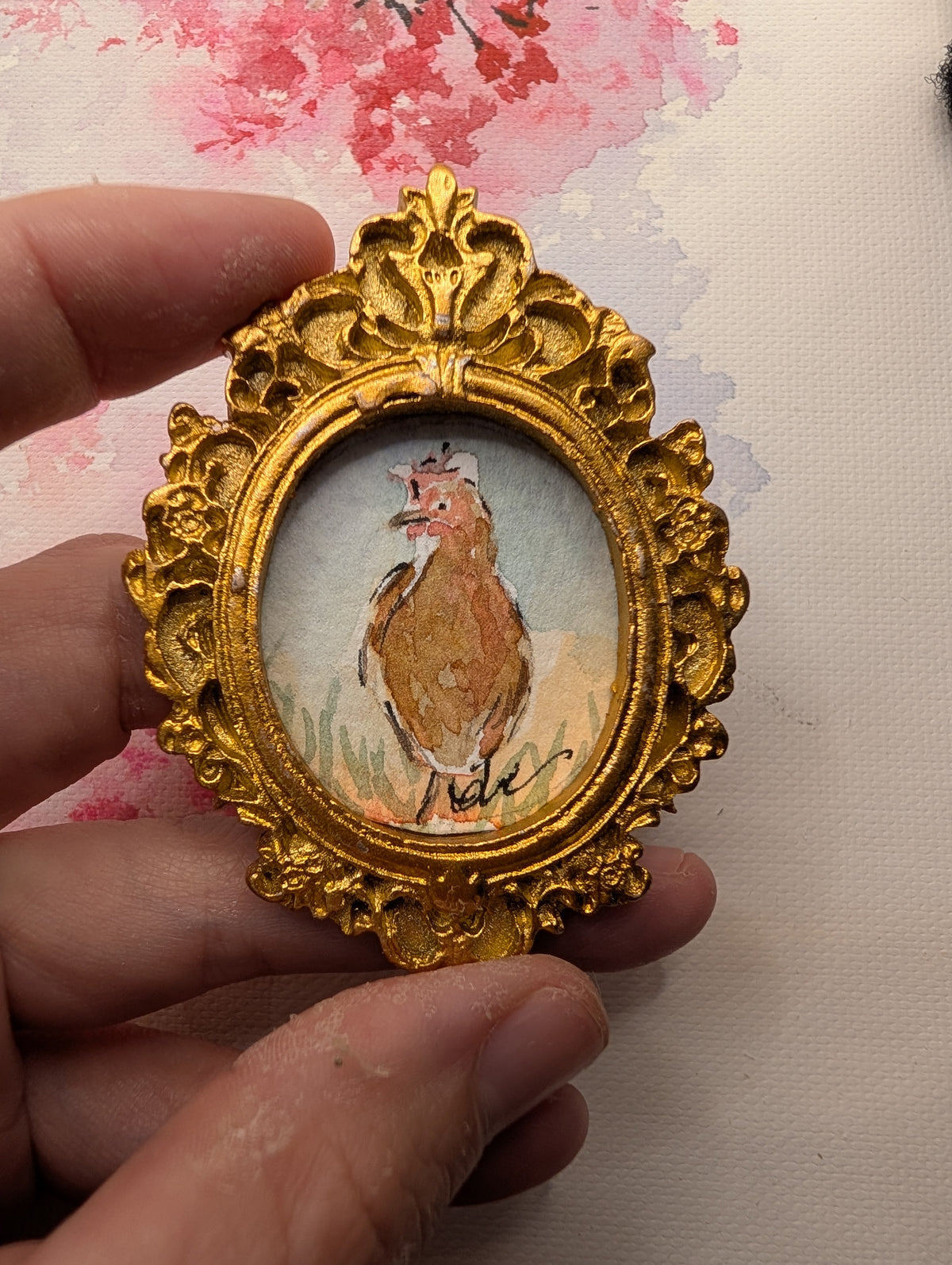 Mini Rooster Painting - Original Watercolor Art by Lora Cavallin
