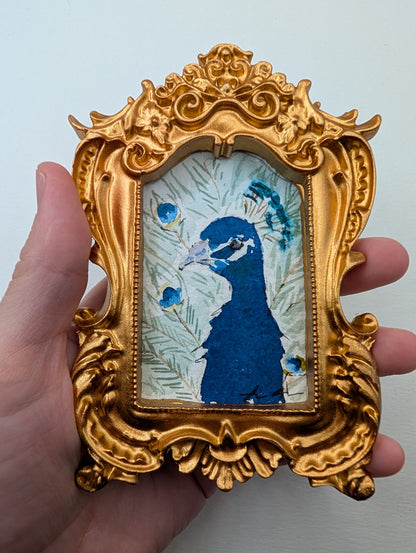Mini Peacock Painting - Original Watercolor Art by Lora Cavallin