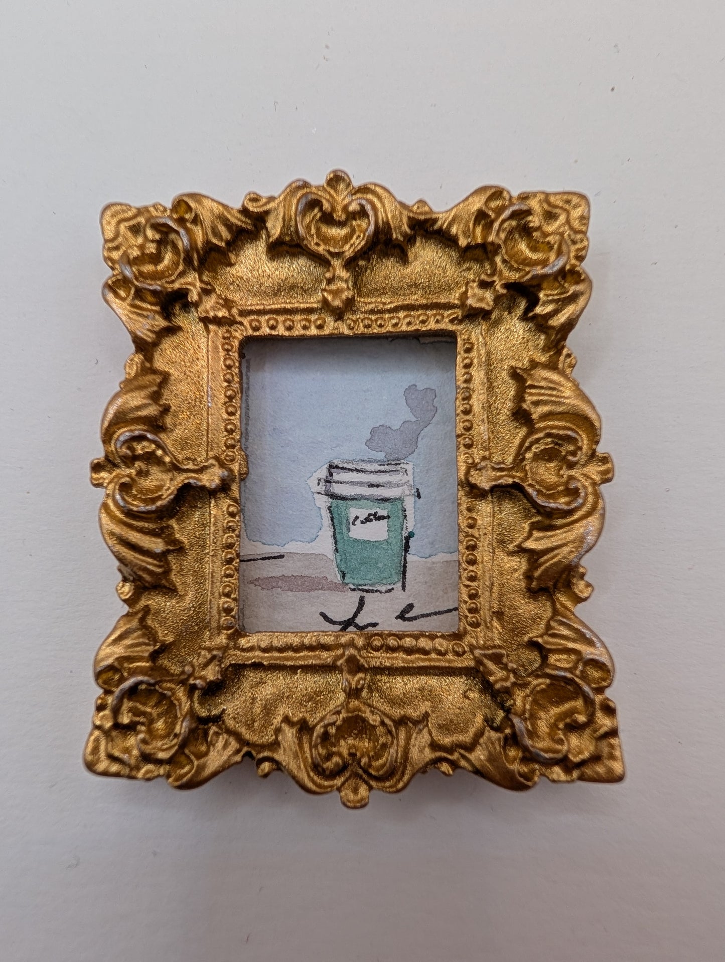 Mini Coffee Cup Painting - Original Watercolor Art by Lora Cavallin