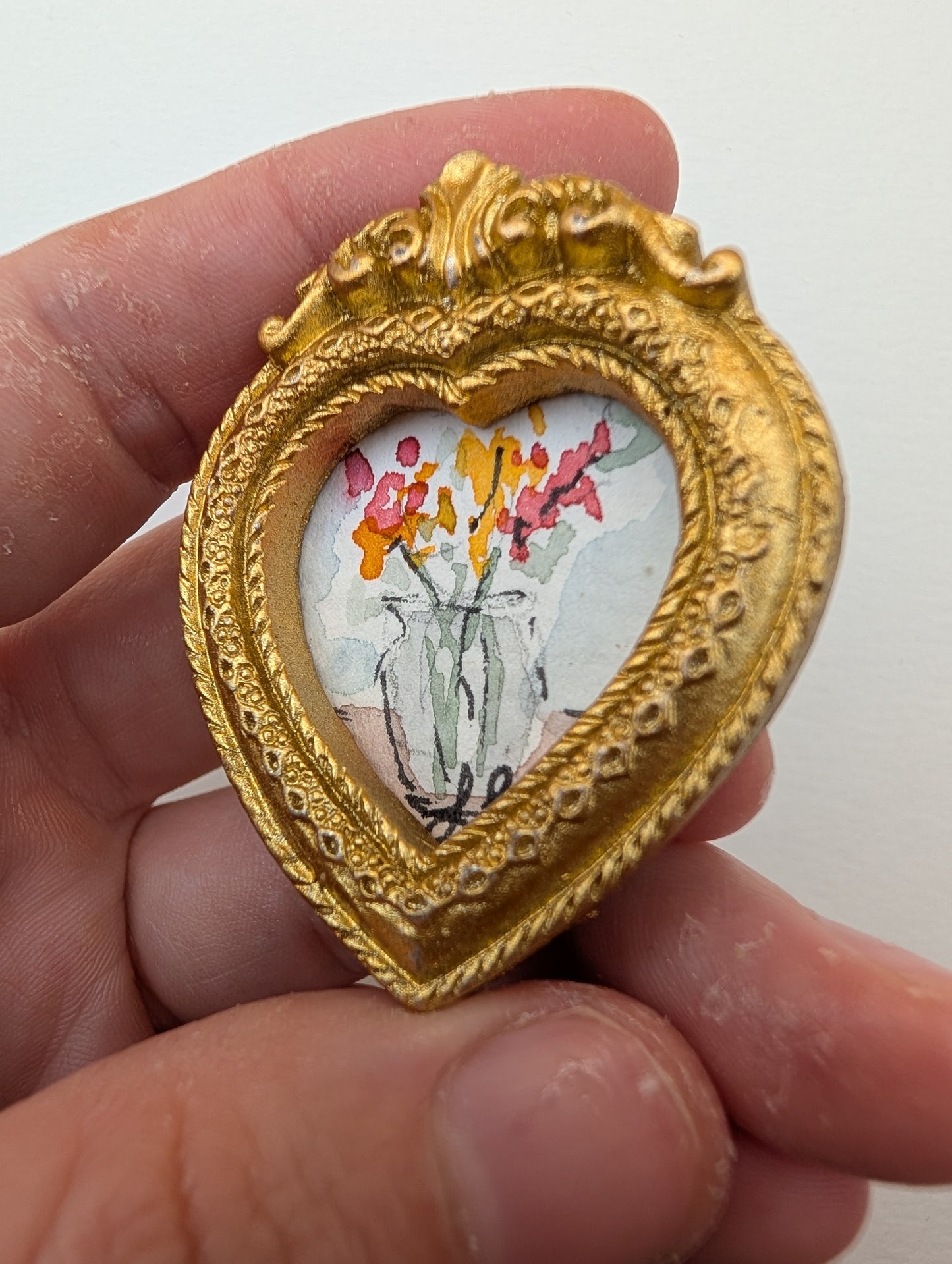 Mini Vase of Flowers Painting - Original Watercolor Art by Lora Cavallin