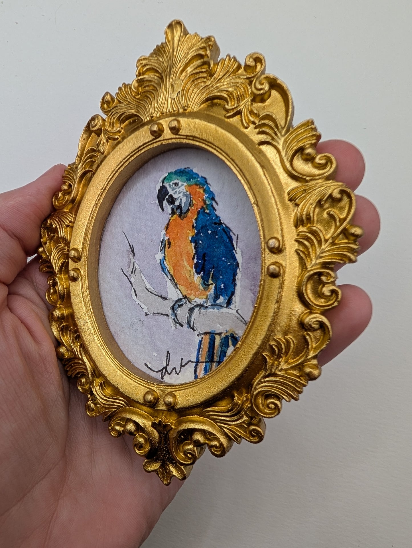 Mini Parrot Painting - Original Watercolor Art by Lora Cavallin